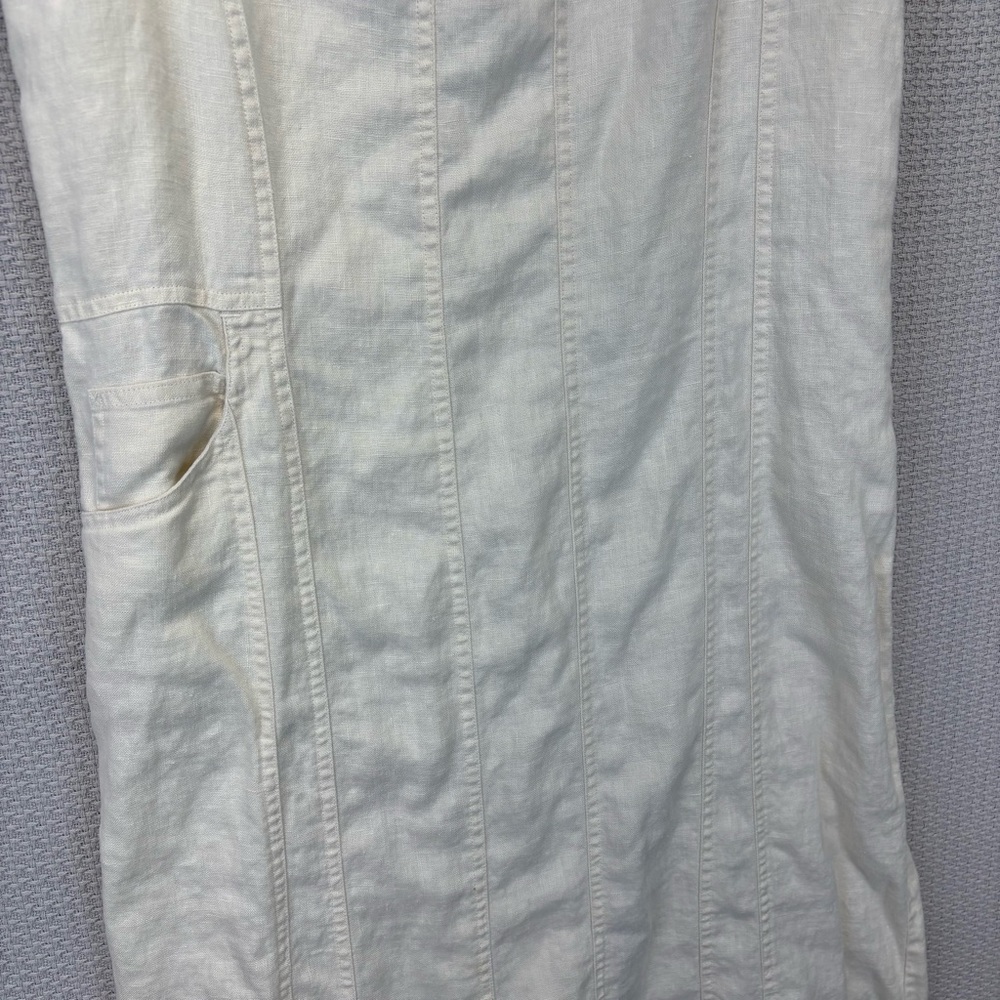 J Jill Cream 100% Linen 12 Sleeveless Shift Dress Minimalist Relax Travel Pocket - Picture 3 of 8